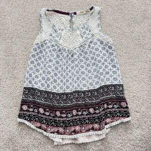 Rewind Womens XL Boho Sleeveless Tank Top Red Blue Lace Trim Festival Casual